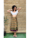 Silk printed double faced wrap skirt maxi 