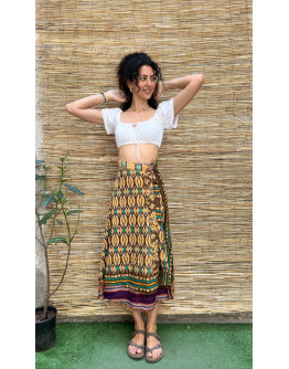 Silk printed double faced wrap skirt maxi 