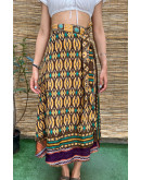 Silk printed double faced wrap skirt maxi 