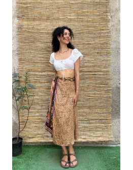 Silk printed double faced wrap skirt maxi 