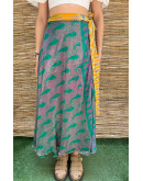 Silk printed double faced wrap skirt maxi 