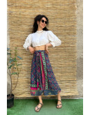 Silk printed double faced wrap skirt maxi 