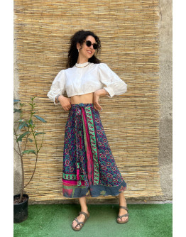 Silk printed double faced wrap skirt maxi 