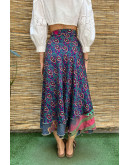Silk printed double faced wrap skirt maxi 