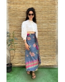 Silk printed double faced wrap skirt maxi 