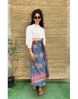 Silk printed double faced wrap skirt maxi 