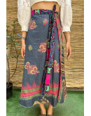 Silk printed double faced wrap skirt maxi 