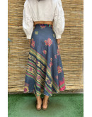 Silk printed double faced wrap skirt maxi 