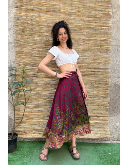 Silk printed double faced wrap skirt maxi 