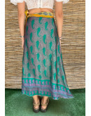 Silk printed double faced wrap skirt maxi 