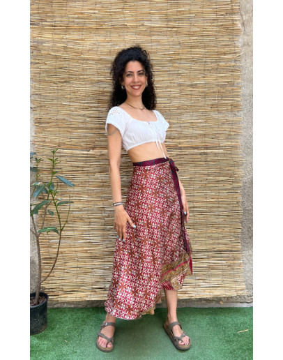 Silk printed double faced wrap skirt maxi 