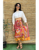 Silk printed double faced wrap skirt maxi 