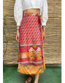 Silk printed double faced wrap skirt maxi 