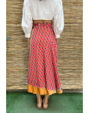Silk printed double faced wrap skirt maxi 