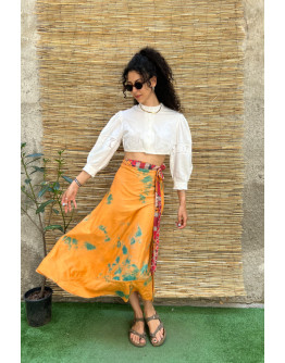 Silk printed double faced wrap skirt maxi 