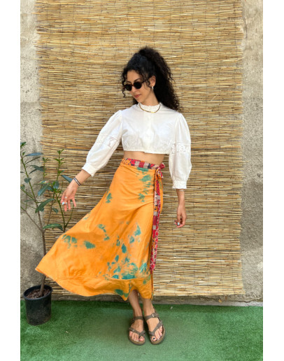 Silk printed double faced wrap skirt maxi 