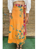 Silk printed double faced wrap skirt maxi 