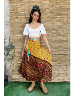 Silk printed double faced wrap skirt maxi 