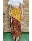 Silk printed double faced wrap skirt maxi 