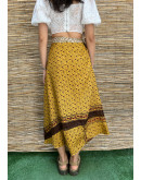 Silk printed double faced wrap skirt maxi 
