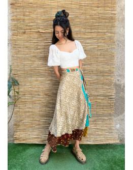 Silk printed double faced wrap skirt maxi 