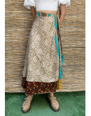 Silk printed double faced wrap skirt maxi 