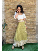 Silk printed double faced wrap skirt maxi 