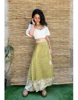 Silk printed double faced wrap skirt maxi 