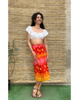 Vintage linen floral wrap skirt midi