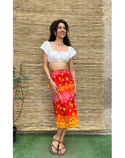 Vintage linen floral wrap skirt midi