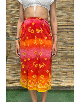 Vintage linen floral wrap skirt midi