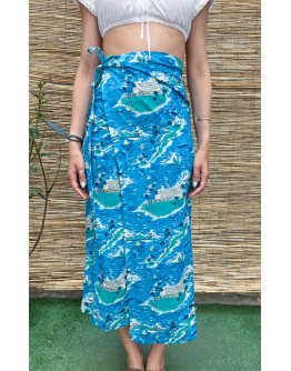 Vintage printed wrap skirt maxi