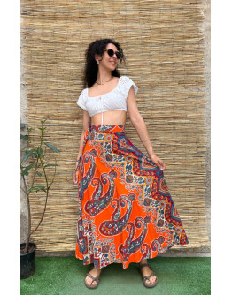 Vintage printed wrap skirt maxi