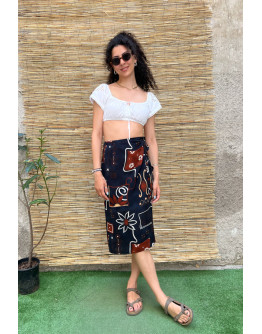 Vintage printed wrap skirt midi