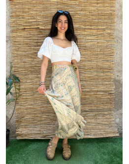 Silk printed double faced wrap skirt maxi 