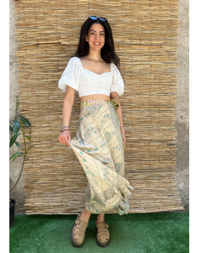 Silk printed double faced wrap skirt maxi 