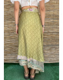 Silk printed double faced wrap skirt maxi 