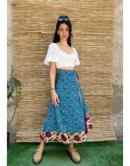 Silk printed double faced wrap skirt maxi 