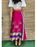 Silk printed double faced wrap skirt maxi 