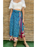 Silk printed double faced wrap skirt maxi 