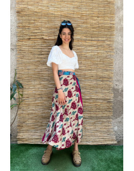 Silk printed double faced wrap skirt maxi 