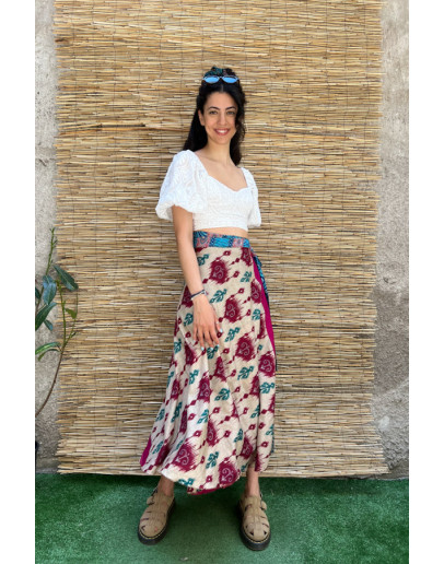 Silk printed double faced wrap skirt maxi 