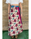 Silk printed double faced wrap skirt maxi 