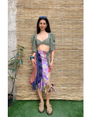 Vintage silk printed wrap skirt midi 