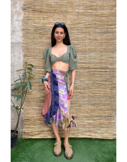Vintage silk printed wrap skirt midi 