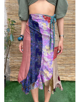 Vintage silk printed wrap skirt midi 