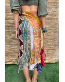 Vintage silk printed wrap skirt midi 