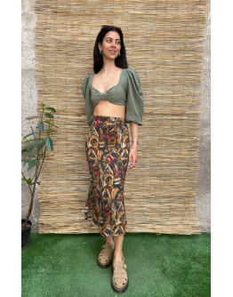 Vintage printed skirt midi L