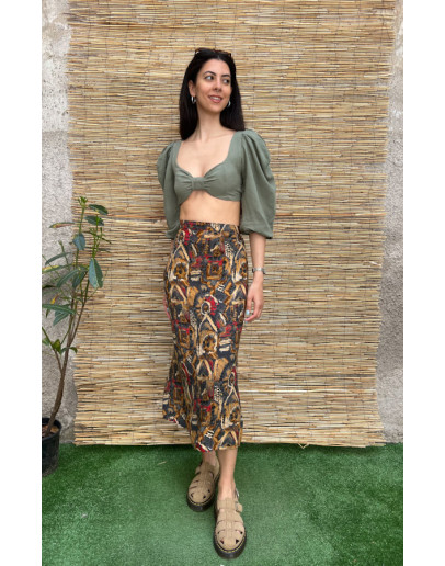 Vintage printed skirt midi L