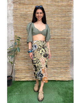 Vintage printed wrap skirt midi M